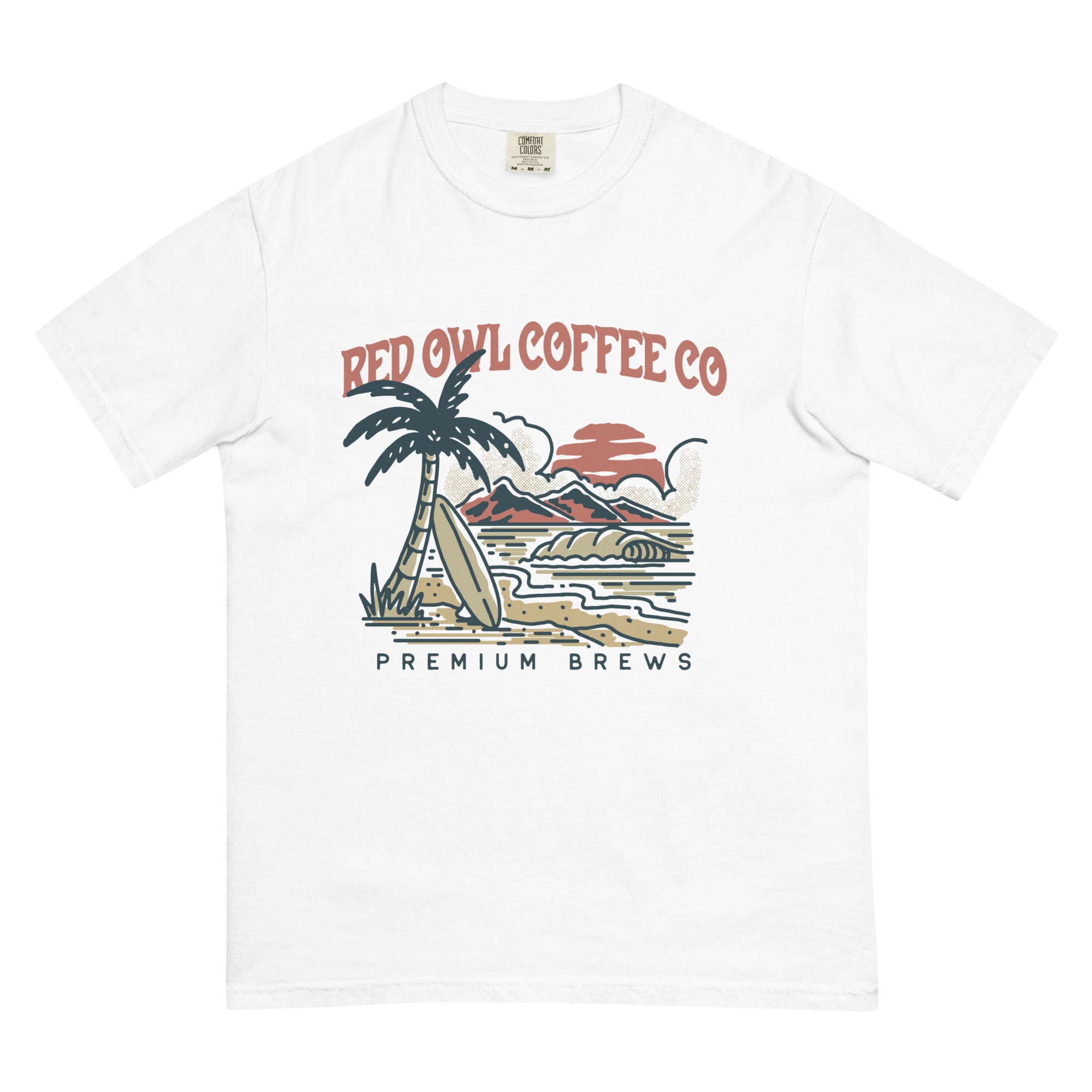 Red Owl surf board comfort colors t-shirt